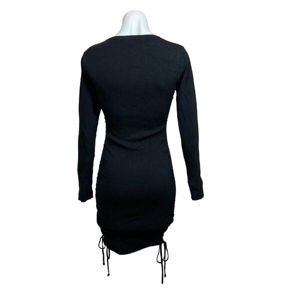 Lioness Black Ruched Drawstring Bodycon Stretch Knit Long Sleeve Mini Dress Sz S - Picture 8 of 13